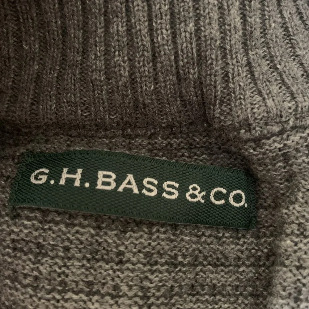 G.H. BASS & CO. MEN'S DARK GRAY 1/4 BUTTON MOCK‎ NECK SWEATER SIZE XL-EUC